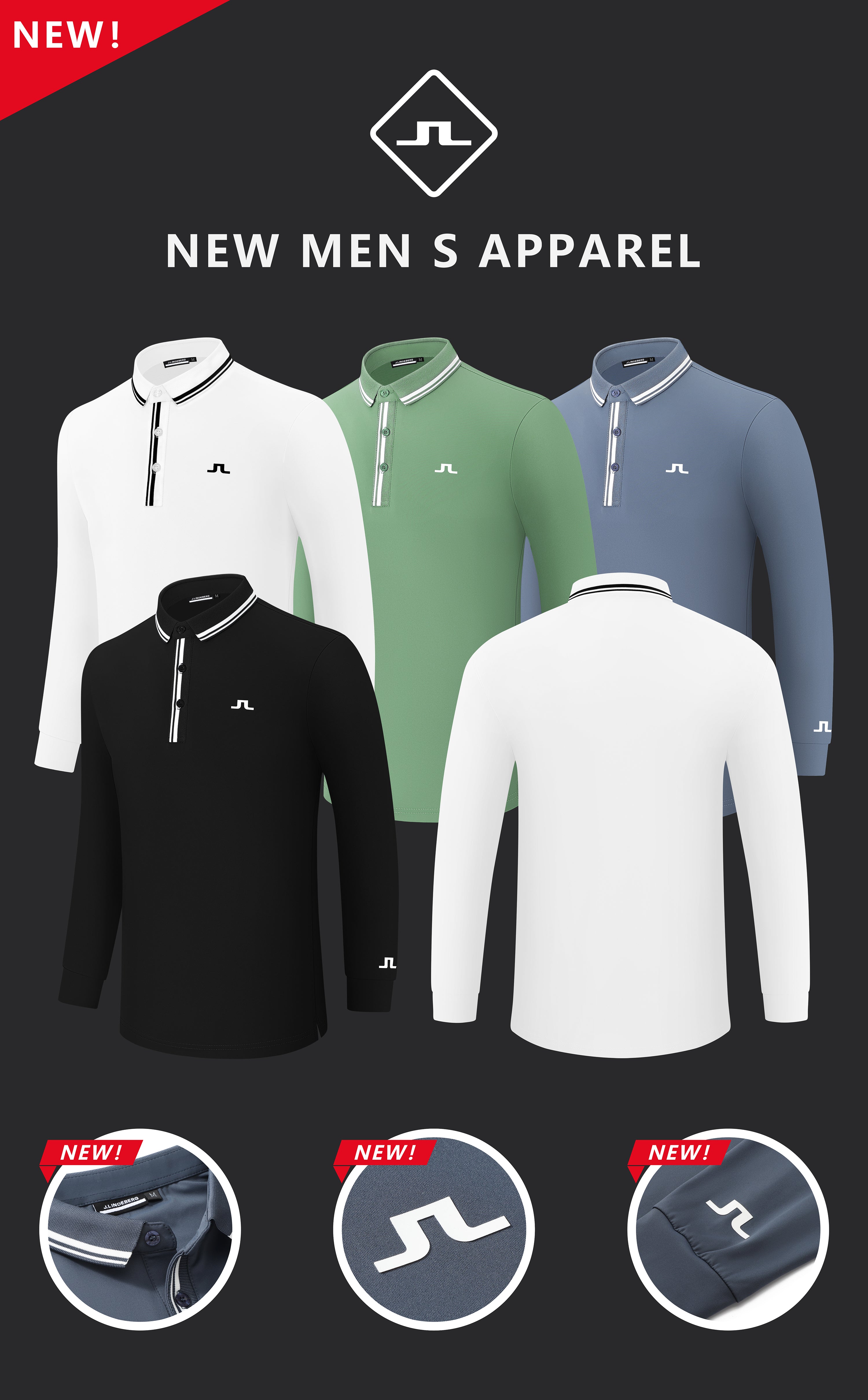 J.Lindeberg Long Sleeve Golf Polo Shirt For Men's